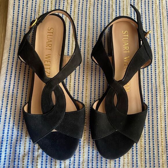 Stuart Weitzman Shalena Black Suede Strappy Sandal Buckle Sz 4 NEW - Picture 1 of 13